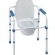 HERDEGEN - 380002 (rwc - douche- seau - lunette + abattant) La chaise Blue Steel 3 en 1 peut servir : de chaise percée, de rehausse WC et placée sur la cuvette des WC grâce à son système de réglage avec pieds télescopiques, elle s’utilise comme cadre de maintien. Elle est livrée avec un seau avec système de guidage pour l’usage sur les WC. Prêt à l’emploi, le cadre se déplie et se déplie en toute aisance. Il ne nécessite aucun outil pour son installation. Matériaux : acier traité époxy, lunette, couvercle et accoudoirs en polypropylène