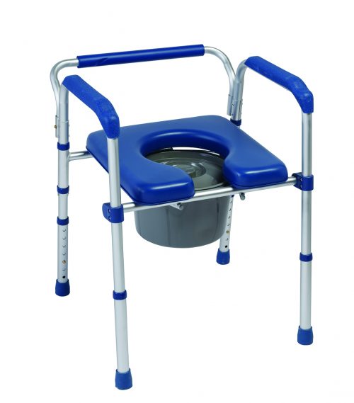 Fiche produit HERDEGEN - 380004 (rwc - douche- seau - assise souple bleue) La chaise Alustyle 4 en 1 peut servir : de chaise de douche, de chaise hygiénique, placée sur les WC elle devient un rehausse WC et grâce à son système de réglage avec pieds télescopiques, elle s’utilise comme cadre de maintien. Elle est livrée avec un seau avec système de guidage pour l’usage sur les WC. Prêt à l’emploi, le cadre se déplie et se déplie en toute aisance. Il ne nécessite aucun outil pour son installation.