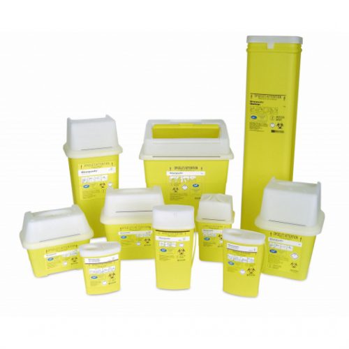 Récupérateur de déchets Sharpsafe Collecteur pour récupérer les Déchets liés aux Activités de Soins à Risques Infectieux (DASRI) : compresses, tampons, instruments et objets perforants ou tranchants, etc. Composé d'une cuve rigide jaune et d'un couvercle translucide déjà assemblés. Équipé d'une fermeture à 2 positions du volet extérieur : choix entre une fermeture provisoire ou définitive. Étanche, résistant aux chocs et aux perforations. Utilisable de façon mono manuelle.