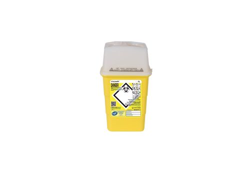 Récupérateur de déchets Sharpsafe Collecteur pour récupérer les Déchets liés aux Activités de Soins à Risques Infectieux (DASRI) : compresses, tampons, instruments et objets perforants ou tranchants, etc. Composé d'une cuve rigide jaune et d'un couvercle translucide déjà assemblés. Équipé d'une fermeture à 2 positions du volet extérieur : choix entre une fermeture provisoire ou définitive. Étanche, résistant aux chocs et aux perforations. Utilisable de façon mono manuelle.