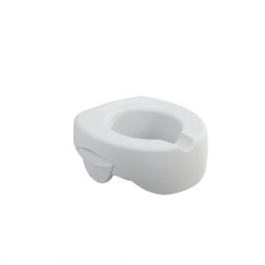 Rehausse WC en mousse injectée et enveloppe PVC étanche, facile à positionner avec ses poignées ergonomiques, hauteur de surélévation : 11,5 cm, dimensions : L : 40 cm, P : 42 cm, H : 17 cm, Poids maximal supporté : 120 kg..