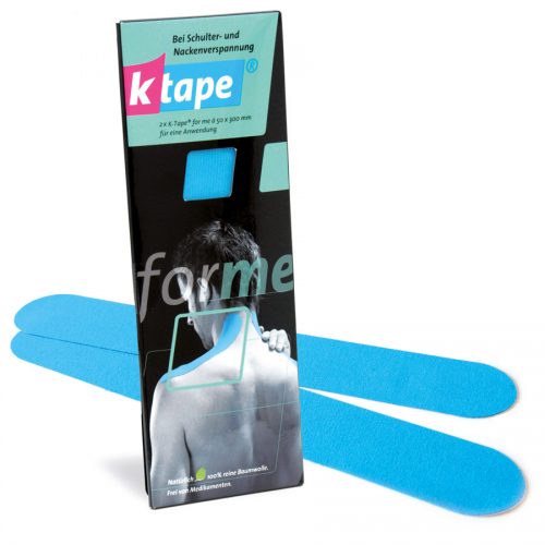 K-Tape For Me épaule/nuque La bande K-Tape est une bande élastique composée d’une couche adhésive en acrylate hypoallergénique et sans composant actif. Elle est résistante à l’eau et perméable à l’air ce qui lui permet de rester en place pendant plusieurs jours. Son élasticité et ses effets mécaniques résultent de la technique d’application. A chaque mouvement, la bande stimule les récepteurs de la peau retransmit par la suite aux muscles, capsules articulaires et ligaments (proprioception).