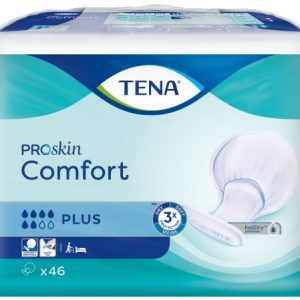 Nouveauté 2020 : les Tena Comfort deviennent les Tena Comfort Proskin, toute la gamme Tena Comfort bénéficiant désormais du label "Proskin". Cela signifie que tous les produits Tena Comfort Proskin ont été accrédités par la Skin Health Alliance. Il s'agit d'une organisation dédiée à la santé de la peau, et travaillant avec des dermatologues, scientifiques, et fabricants dans le but de promouvoir une peau saine. Tena Comfort avec la technologie ConfioAir Voile extérieur amélioré et plus respirant qui maintient l’hydratation naturelle de la peau pour assurer la santé et le confort de la peau La gamme TENA COMFORT est destinée aux fuites modérées à fortes. Technologie "Voile extérieur doux et respirant" en non tissé intégral : le voile 100% aéré laisse circuler l'air et respirer la peau pour un véritable confort cutané. Son effet textile est doux et peu bruyant. La peau est ainsi préservée et la protection plus confortable. La gamme Tena Confort dispose de la Technologie Twin Core-Dry Soft permettant une forte absorption tout en laissant la peau nette et sèche. La forme anatomique optimale permet une absorption rapide et sûre sans toutefois négliger la discrétion Son système ODOUR NEUTRALIZER™ élimine les odeurs désagréables et les bactéries pour une discrétion à toute épreuve. Barrières anti-fuites imperméables pour éviter tout risque de fuite latérale. Un indicateur d'urine situé sur la face extérieure permet de voir facilement si la protection doit être changée. Sphère-Santé vous conseille de porter les protections anatomiques Tena Comfort avec un slip filet ou slip de maintien. Ancienne référence : 752823 Tena Comfort Plus allie hygiène et sécurité. Ces protections anatomiques ont été pensées pour améliorer le confort de vie des personnes actives qui souffrent d’incontinence modérée (urinaire, fécale). Vous serez sûr d’être au sec à tout moment grâce à ces couches anatomiques dotées d’une zone d’absorption haute performance (1650 ml) qui laissent la peau nette et saine. Aucun risque de fuite n’est à craindre grâce à une étanchéité parfaite renforcée par les barrières anti-fuites. Pour apporter un maximum de confort, les Tena Comfort Plus sont recouverts de voile extérieur doux et aéré au toucher textile. Les protections sont alors agréables à porter, écartent les risques d’irritation, maintiennent la peau fraîche et saine. Ces couches anatomiques sont également silencieuses, neutralisent les mauvaises odeurs, disposent d’un indicateur d’humidité et bénéficient d’une découpe anatomique. Discrétion assurée. Les Tena Comfort Plus s’utilisent idéalement le jour avec un slip de maintien pour une fixation sûre. Vous pouvez également les utiliser la nuit. Si cette protection vous semble insuffisante, nous vous proposons les Tena Comfort Extra. Informations complémentaires : Voile doux et respirant, effet textile laissant respirer la peau, pas de plastique à l'extérieur